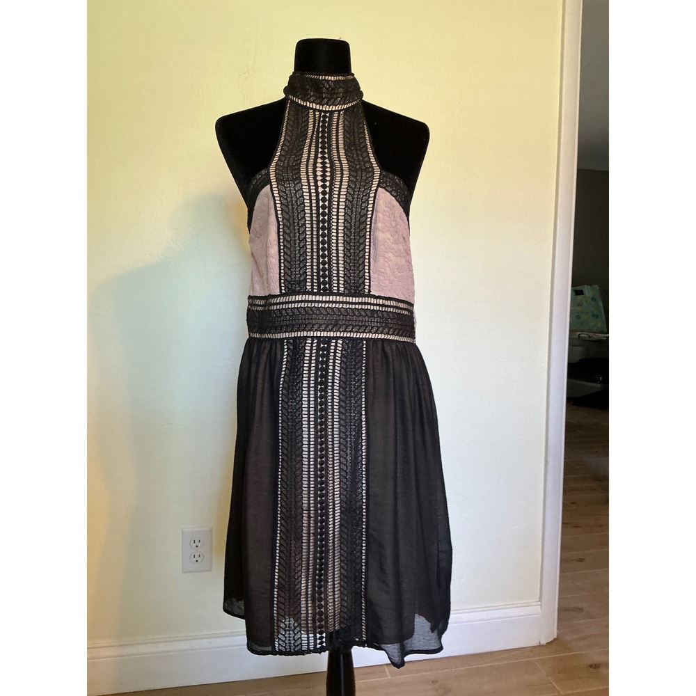 Venus L Lace Halter High Neck Midi Dress Black, Open Back Cocktail Dress